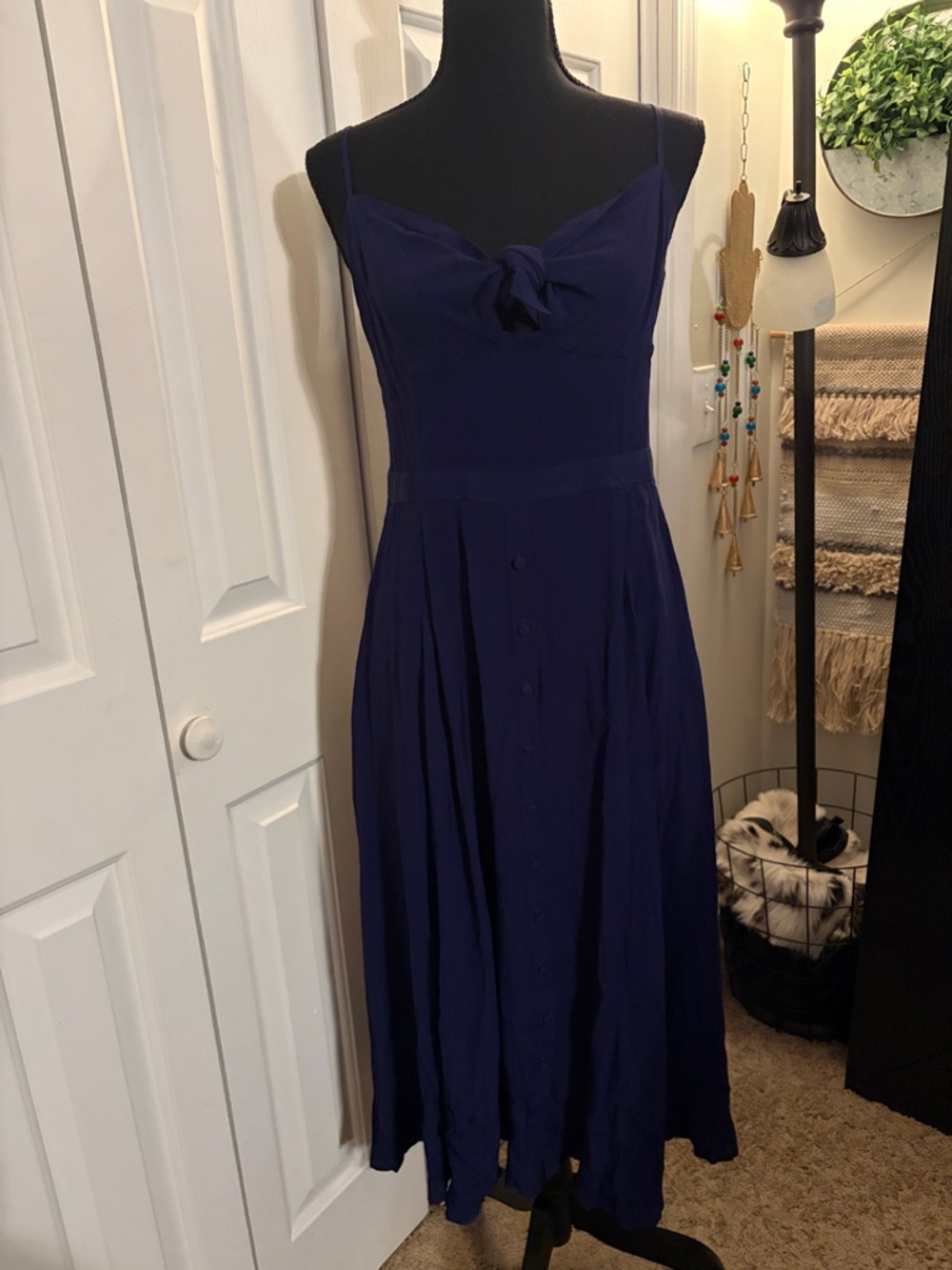 Yumi Kim Navy Blue Midi Dress with Front Knot